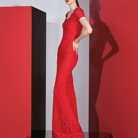 St. John Dresses & Skirts - St. John Red Lace Maxi Dress